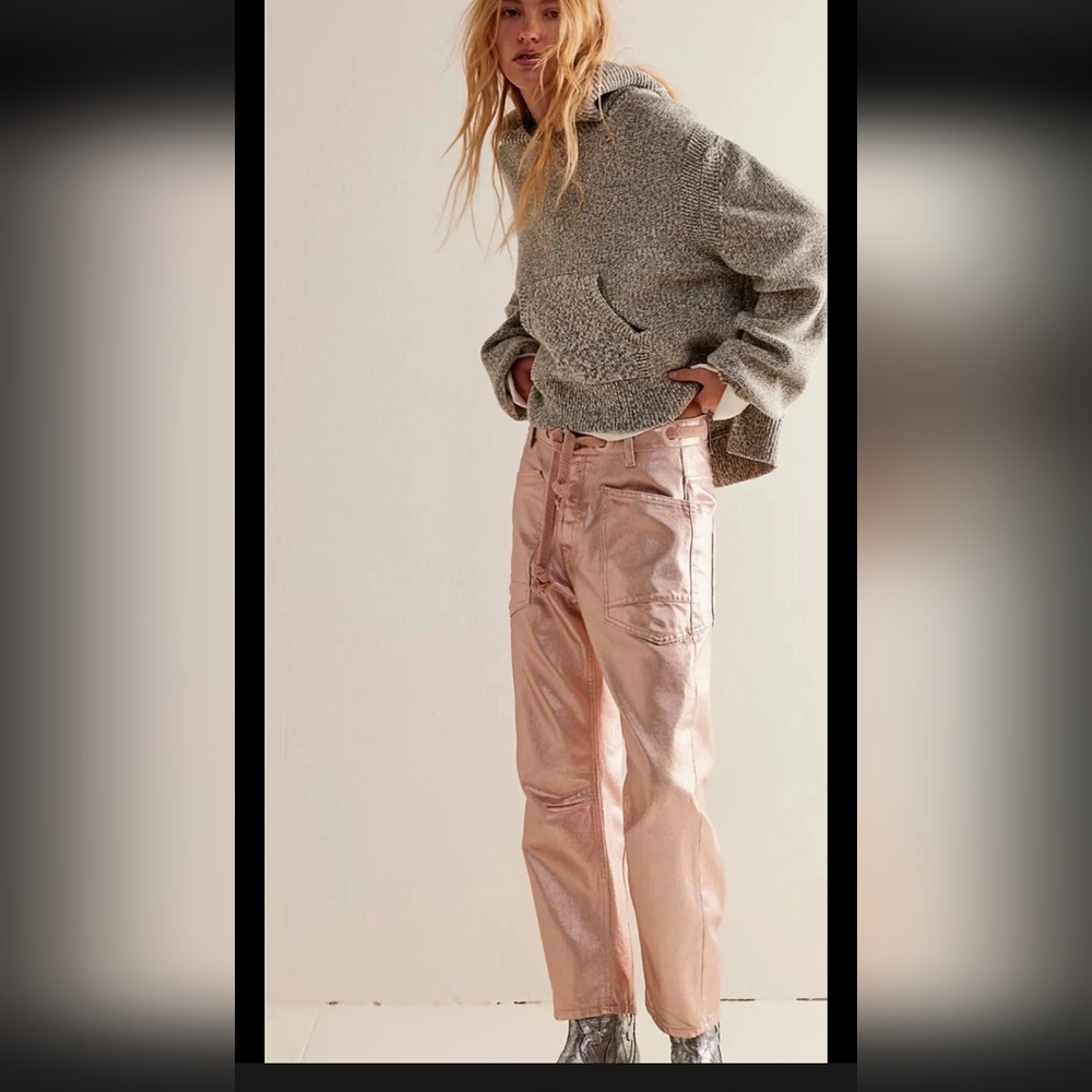 Free People Moxie Barrel Jeans Metallic Pink